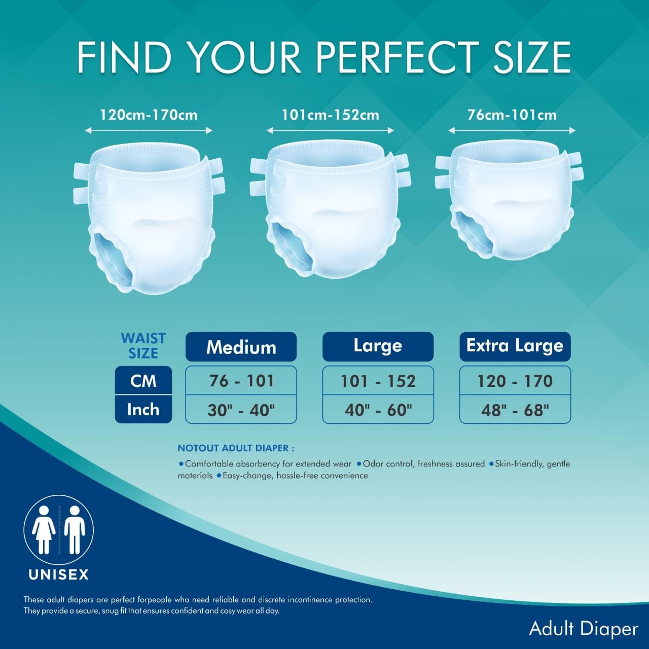 NOT OUT Overnight Protection 3D Core,Odour Control Up to 12-Hour Absorption Adult Pants- 10 Pcs/Pack